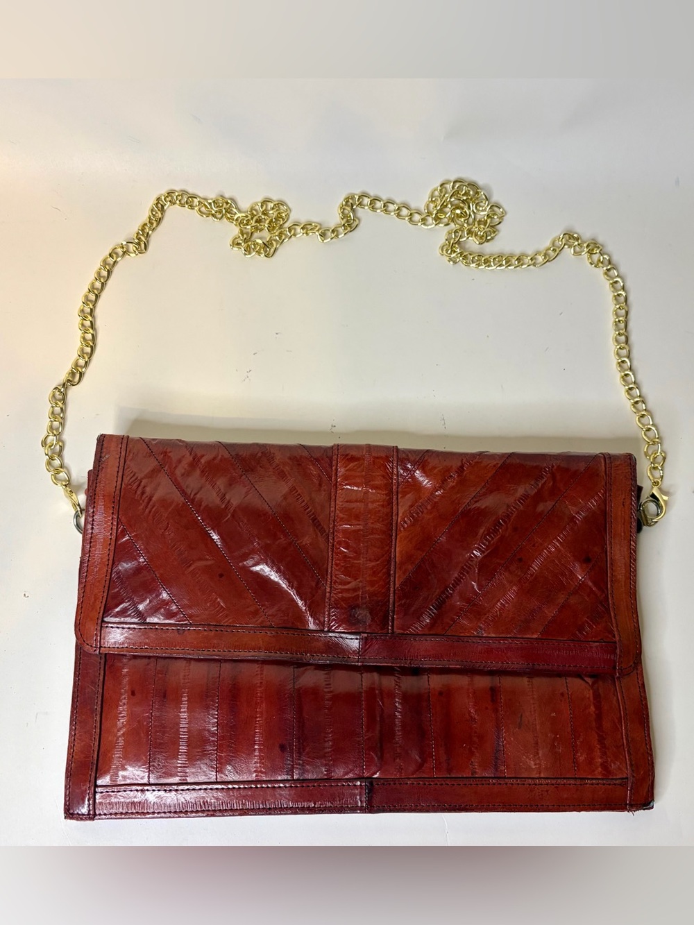 VTG 80s Genuine Eel Skin Burgundy Crossbody Clutch Bag Made in Korea